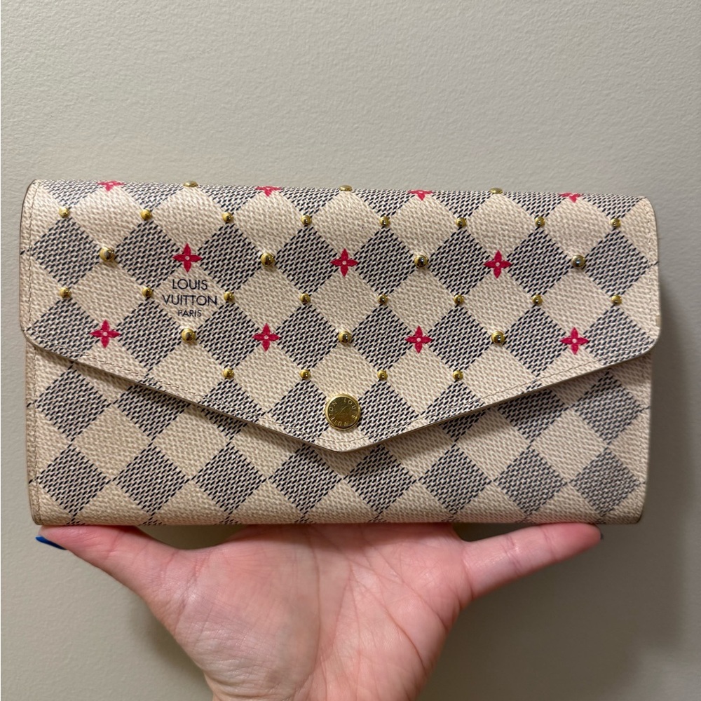 Louis Vuitton Damier Azur Envelope Wallet with Pink Motifs